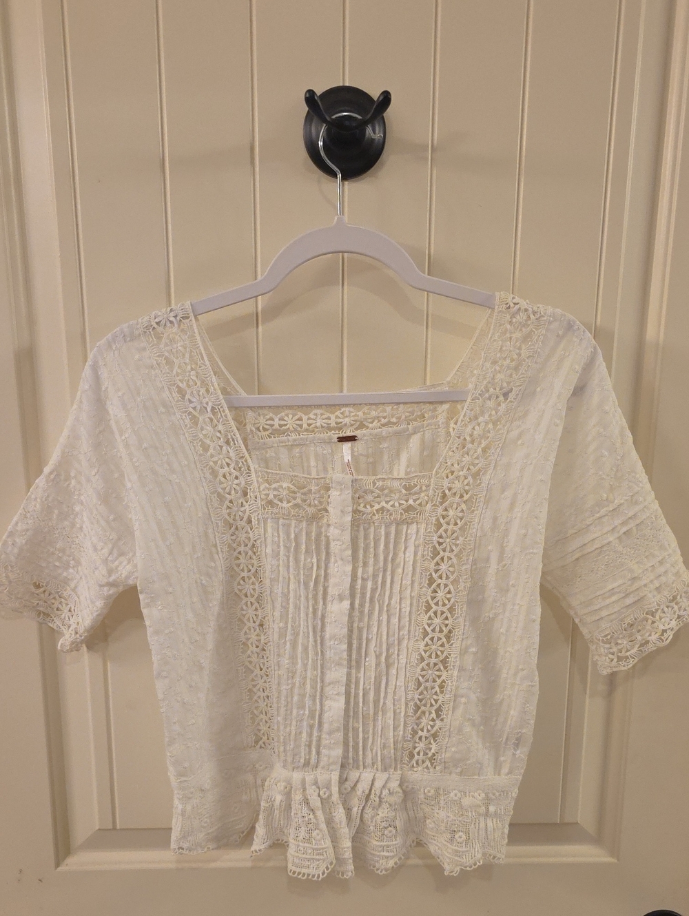 Free People White Lace Pintuck Boho Blouse